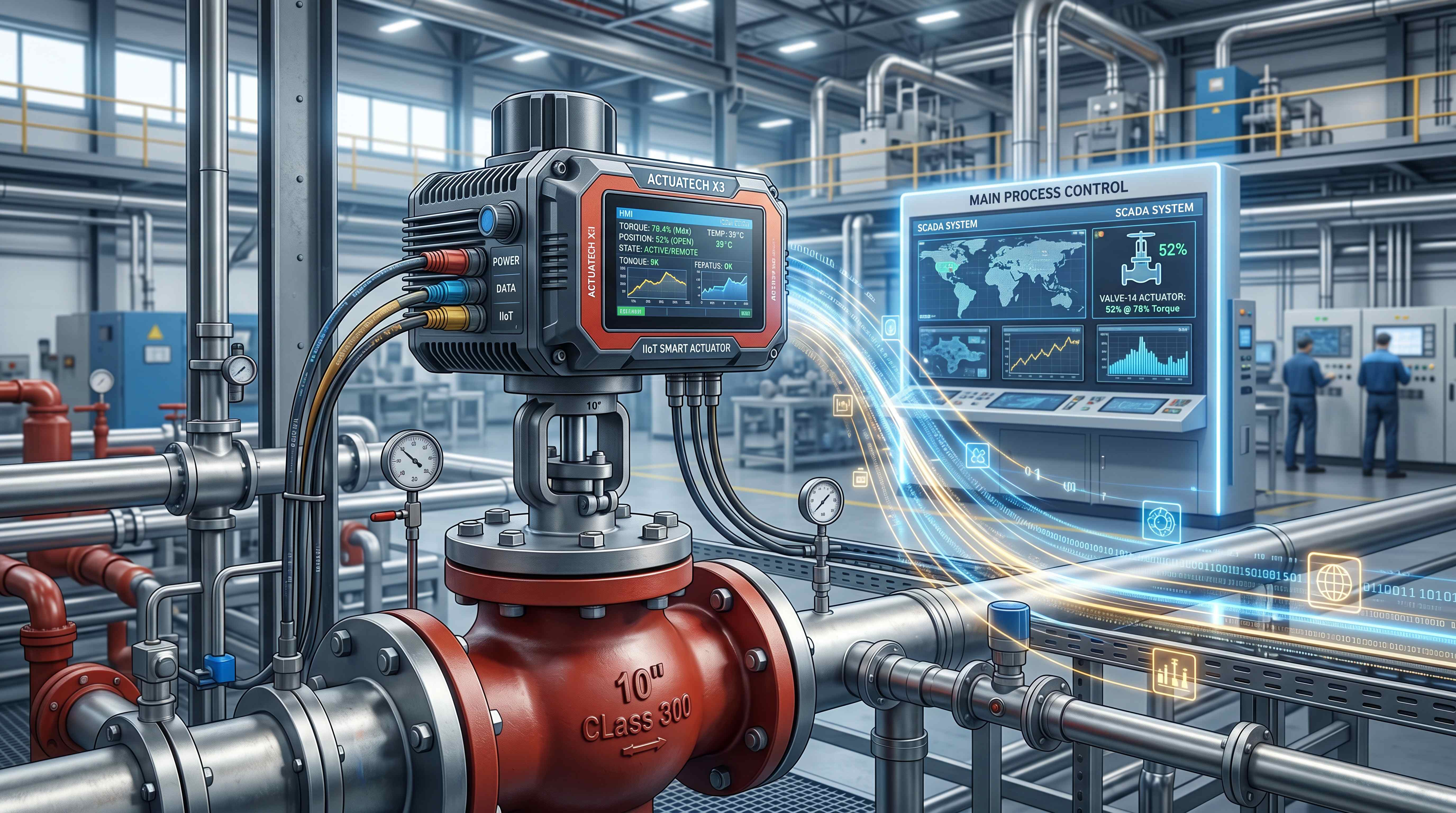 Smart electric actuator connected to a SCADA system for IIoT valve monitoring and digital valve automation
